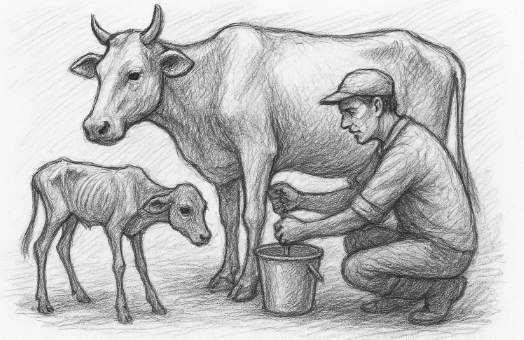 Cow Calf denied milk, man takes it