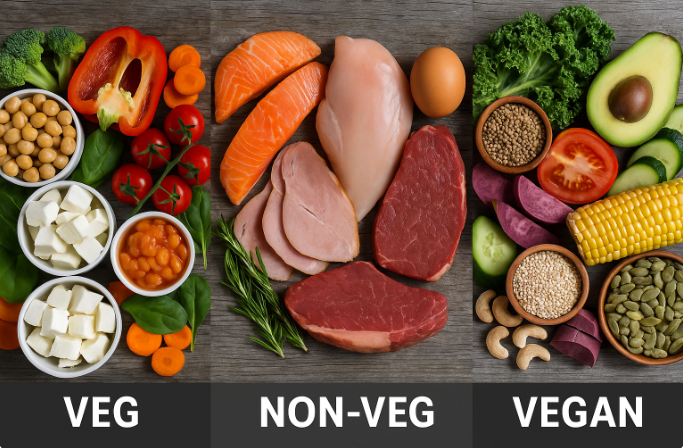 Veg vs Non-Veg vs Vegan